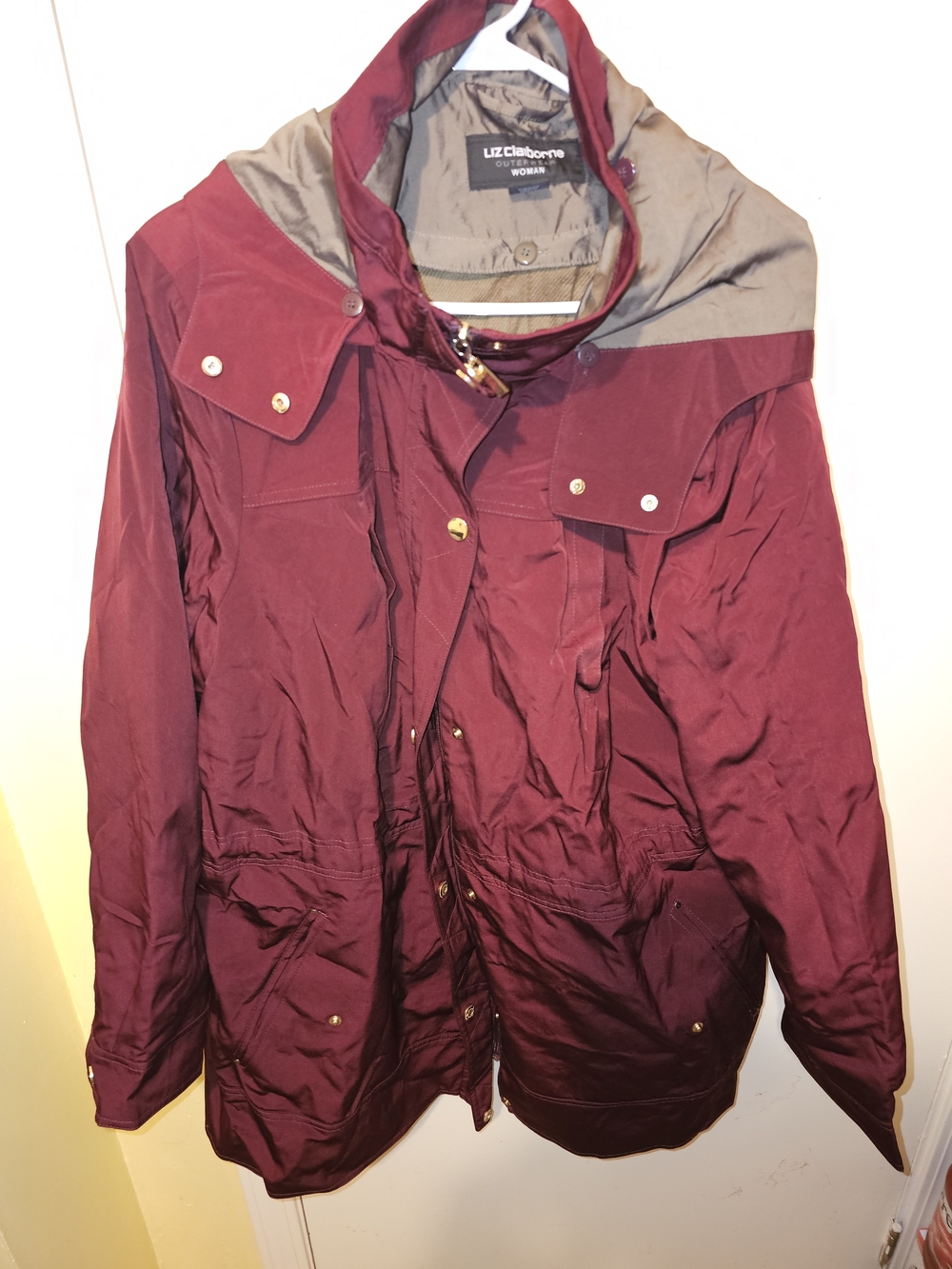 Liz Claiborne Women's Maroon Hooded Utility Jacket